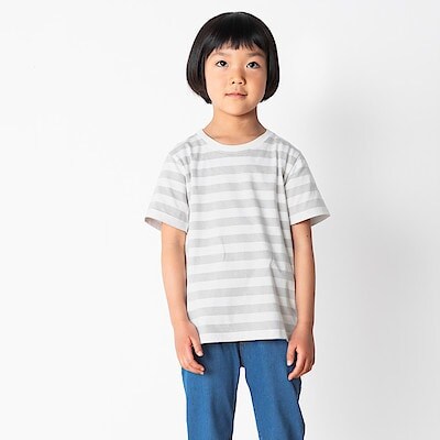インド綿天竺編み ボーダー半袖ｔシャツ キッズ キッズ１１０ ライトシルバーグレー キッズトップス 通販 無印良品