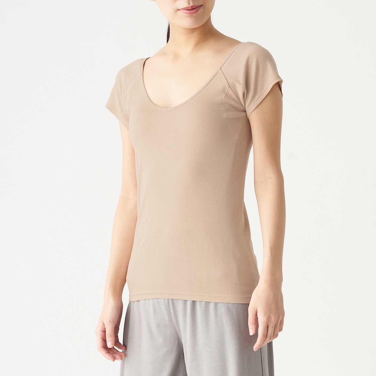 綿でさらっと汗取りパッド付きフレンチスリーブtシャツ 婦人l サンドベージュ さらっとインナー 婦人 レディース 通販 無印良品 綿でさらっと汗取りパッド付きフレンチスリーブtシャツ 婦人l サンドベージュ さらっとインナー 婦人 レディース 通販 無印良品