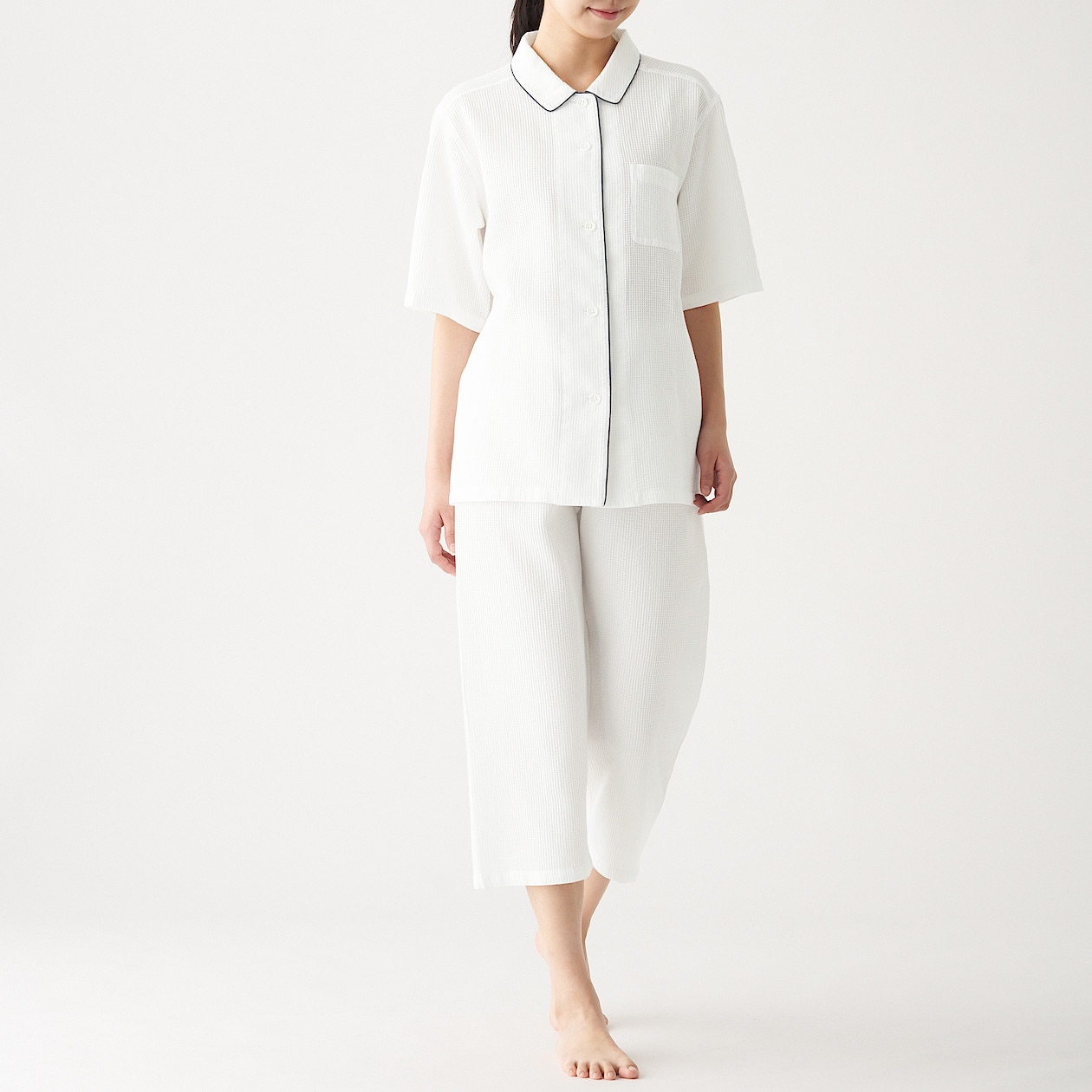 脇に縫い目のない ワッフル織り半袖パジャマ 婦人ｓ オフ白 通販 無印良品