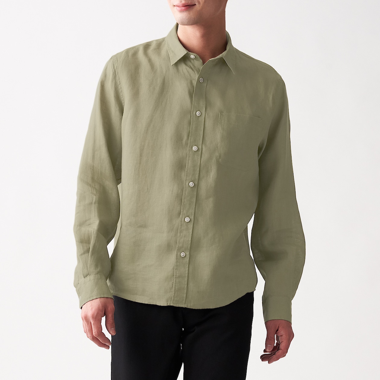 フレンチリネン洗いざらしシャツ 紳士ｍ ライトグリーン シャツ ワイシャツ 長袖 紳士 メンズ 通販 無印良品