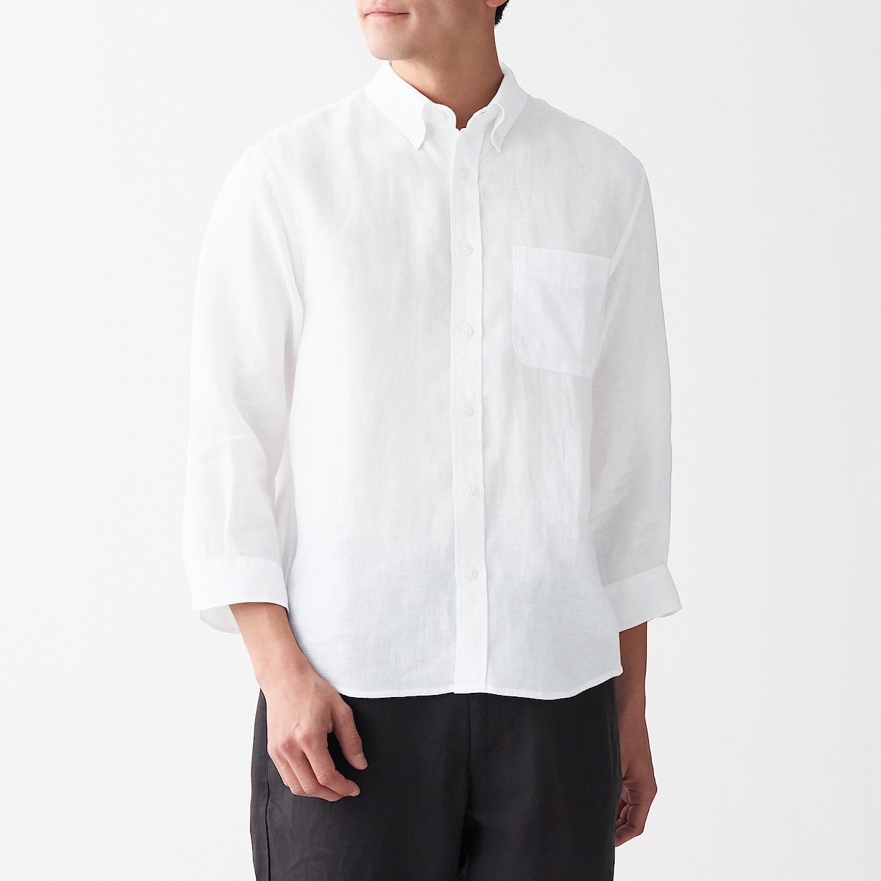 フレンチリネン洗いざらしボタンダウン七分袖シャツ 紳士ｓ 白 シャツ ワイシャツ 長袖 紳士 メンズ 通販 無印良品