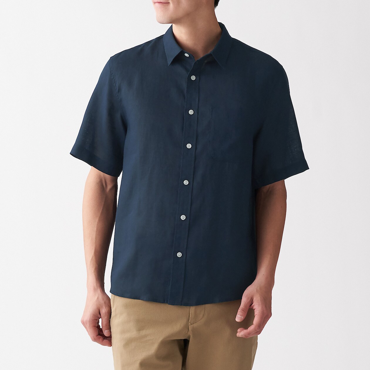 フレンチリネン洗いざらし半袖シャツ 紳士ｌ ネイビー シャツ ワイシャツ 半袖 紳士 メンズ 通販 無印良品