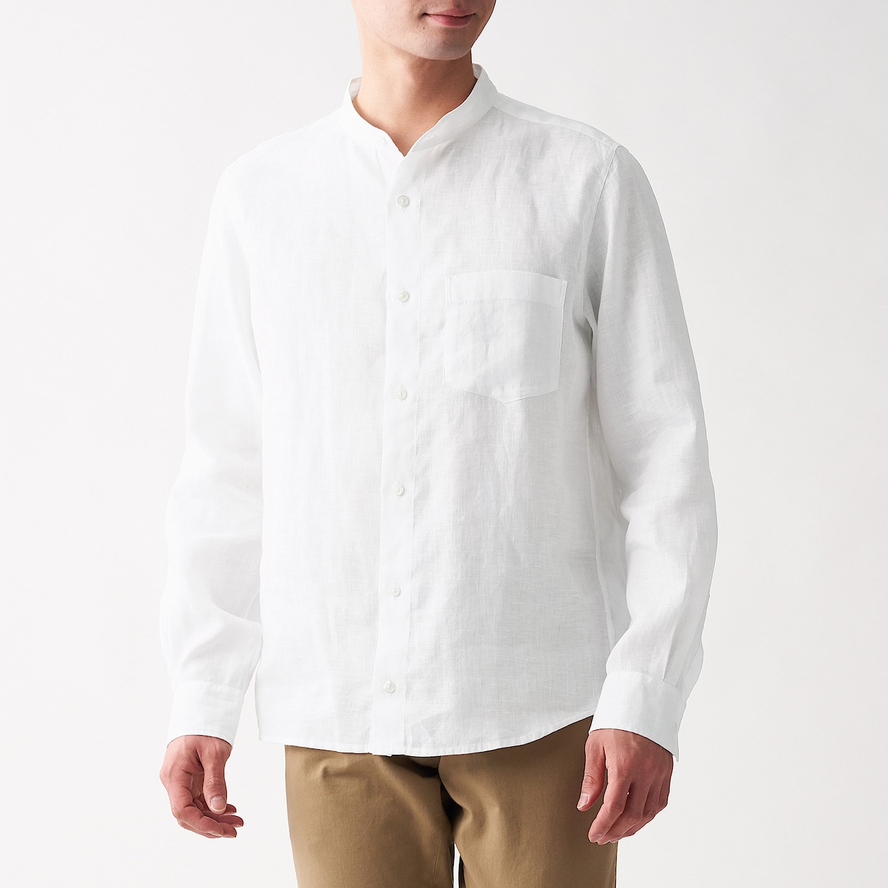 フレンチリネン洗いざらしスタンドカラーシャツ 紳士ｓ 白 シャツ 長袖 紳士 メンズ 通販 無印良品