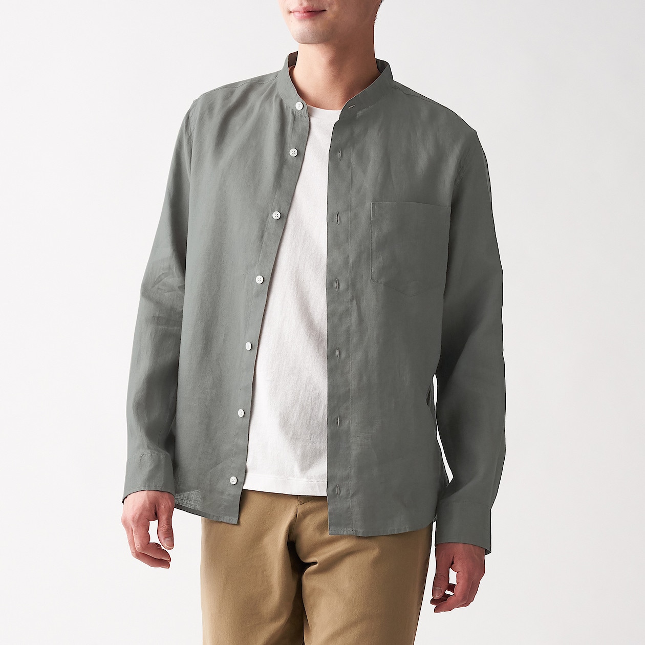 フレンチリネン洗いざらしスタンドカラーシャツ 紳士ｍ グレー 通販 無印良品