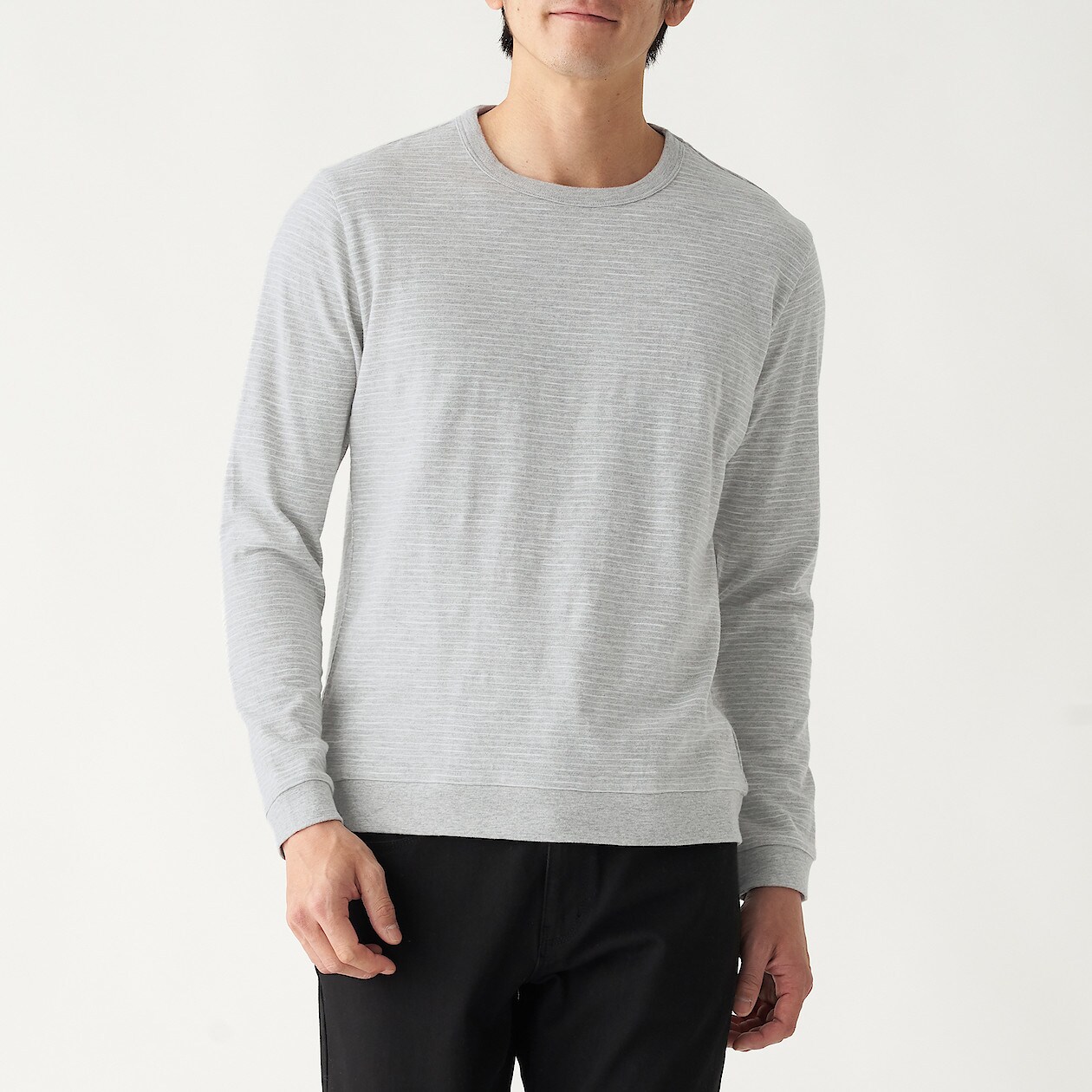 ムラ糸天竺編みボーダー長袖ｔシャツ 紳士ｘｘｌ グレー ボーダー Tシャツ カットソー 長袖 七分袖 紳士 メンズ 通販 無印良品