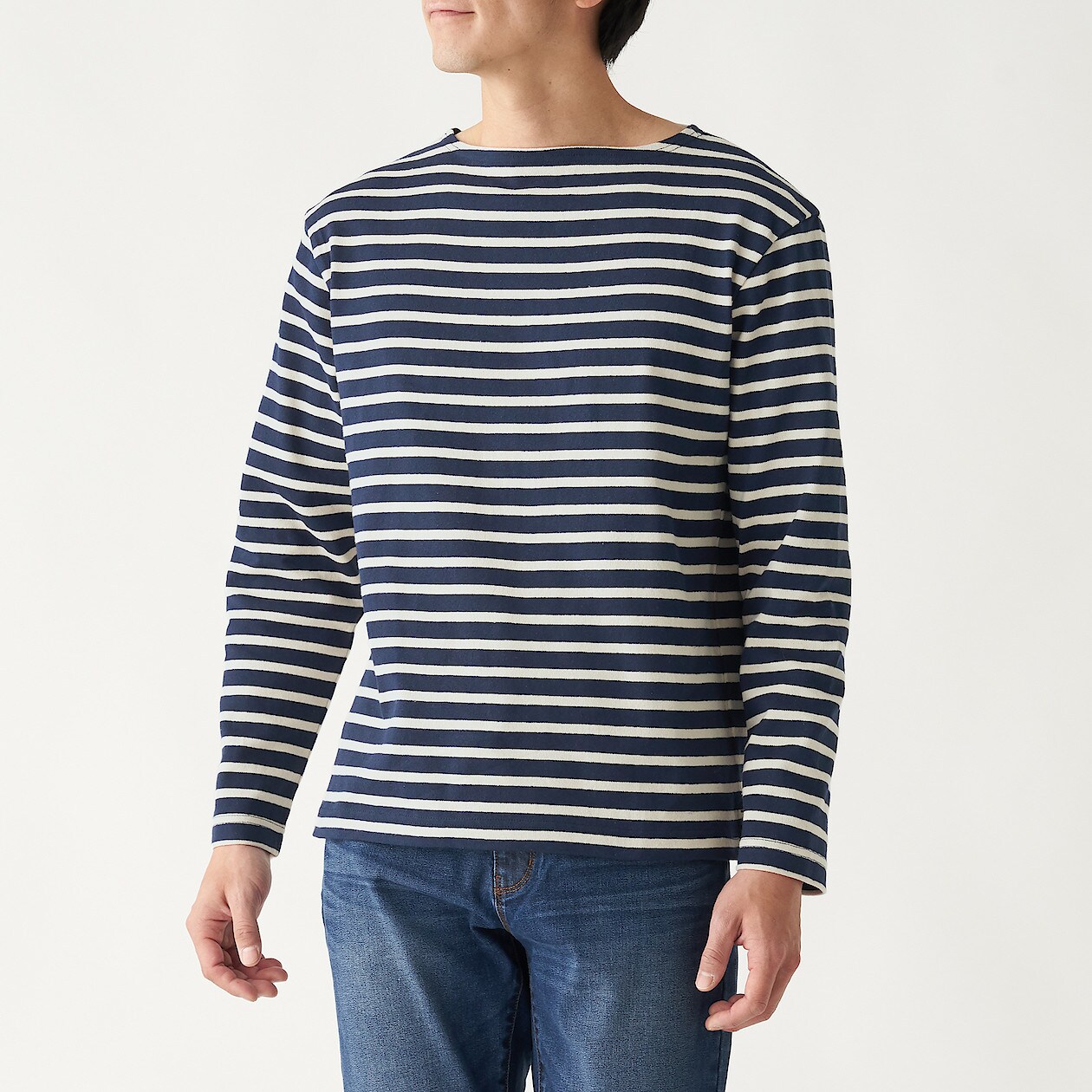 太番手 天竺編みボーダー長袖ｔシャツ 紳士ｍ ダークネイビー ｔシャツ カットソー 長袖 紳士 メンズ 通販 無印良品