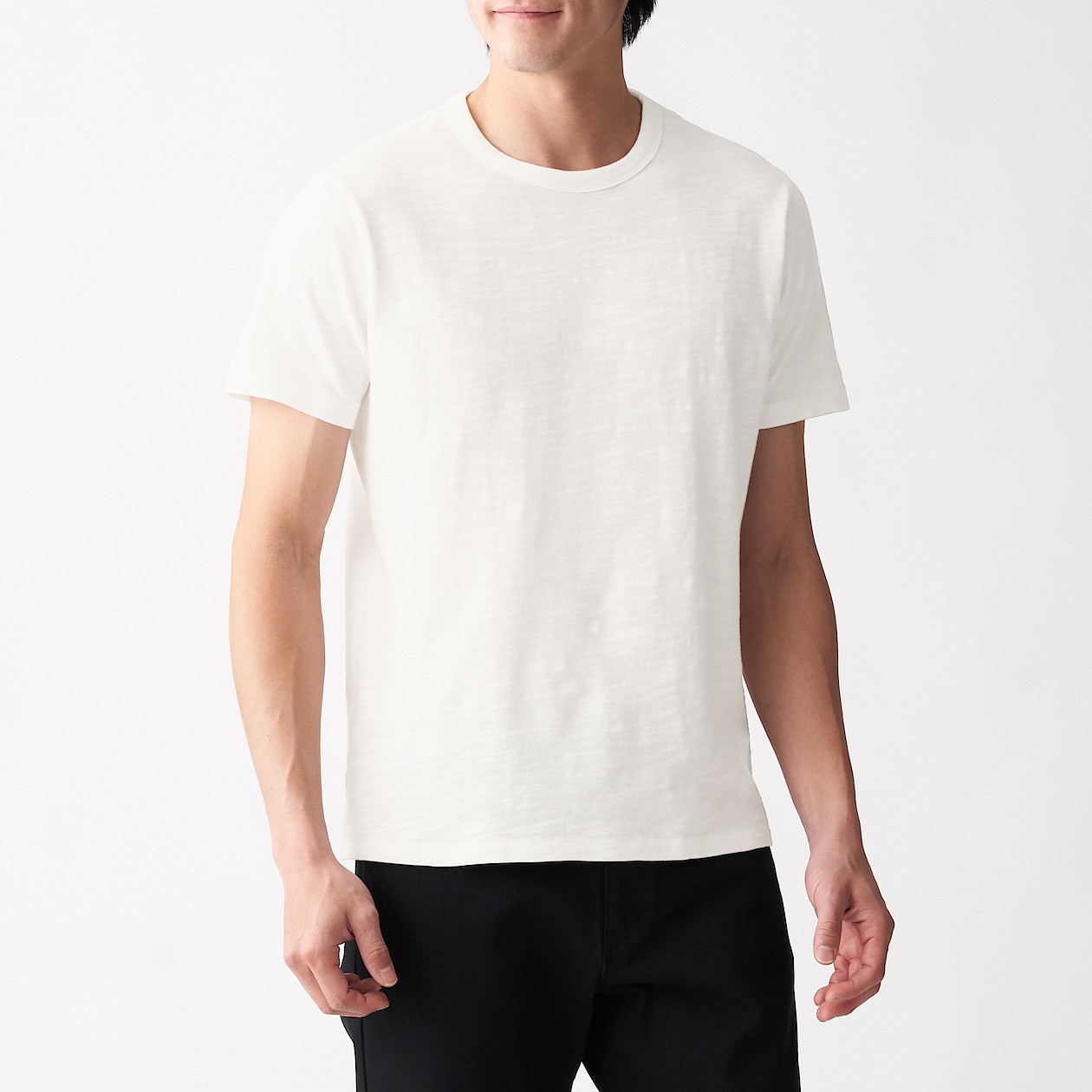 ムラ糸天竺編みクルーネック半袖ｔシャツ 紳士ｌ オフ白 ｔシャツ カットソー シャツ 半袖 紳士 メンズ 通販 無印良品