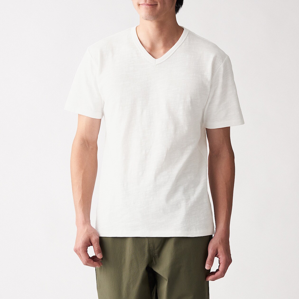 ムラ糸天竺編みｖネック半袖ｔシャツ 紳士ｌ オフ白 通販 無印良品