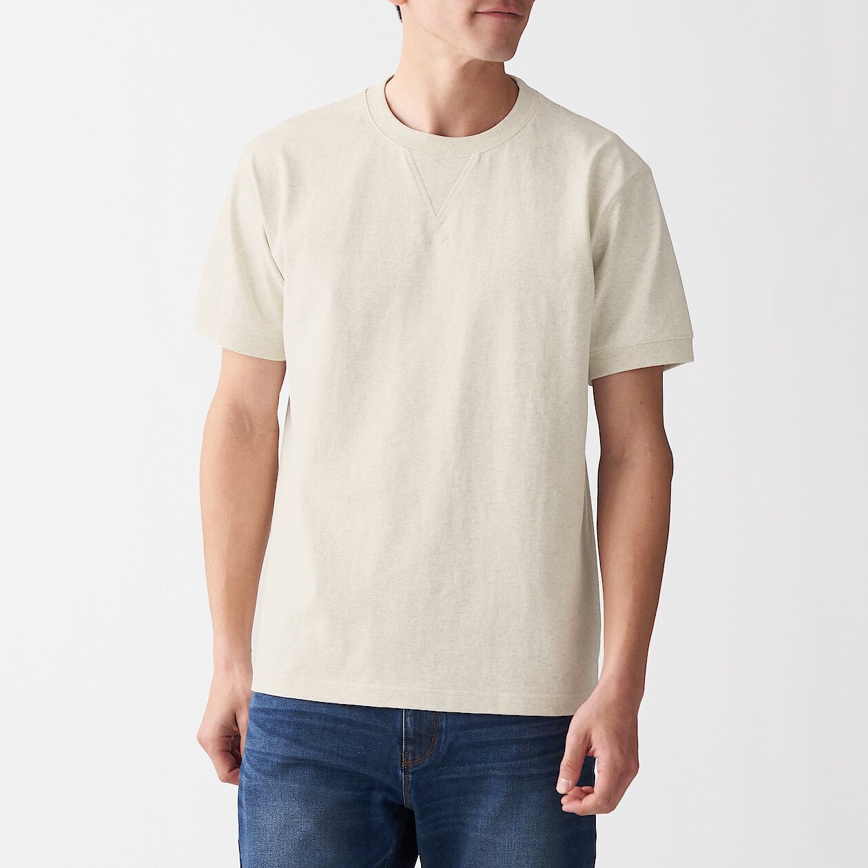 太番手 天竺編みガゼット付き半袖ｔシャツ 紳士ｌ オートミール 通販 無印良品