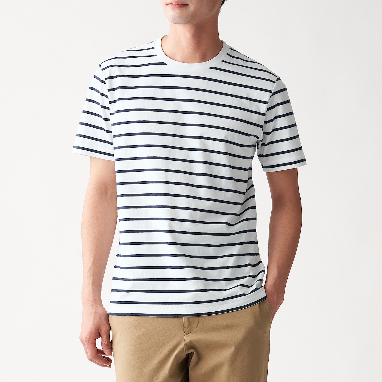 インド綿 天竺編みボーダー半袖ｔシャツ 紳士ｌ 白 ダークネイビー ｔシャツ カットソー 半袖 紳士 メンズ 通販 無印良品