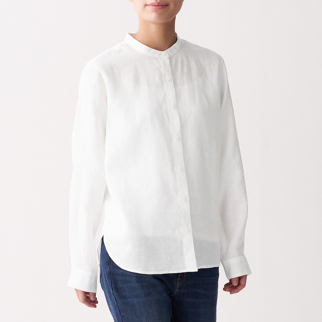 オーガニックリネン洗いざらしスタンドカラーシャツ 婦人ｓ 白 シャツ ブラウス 長袖 七分袖 婦人 レディース 通販 無印良品