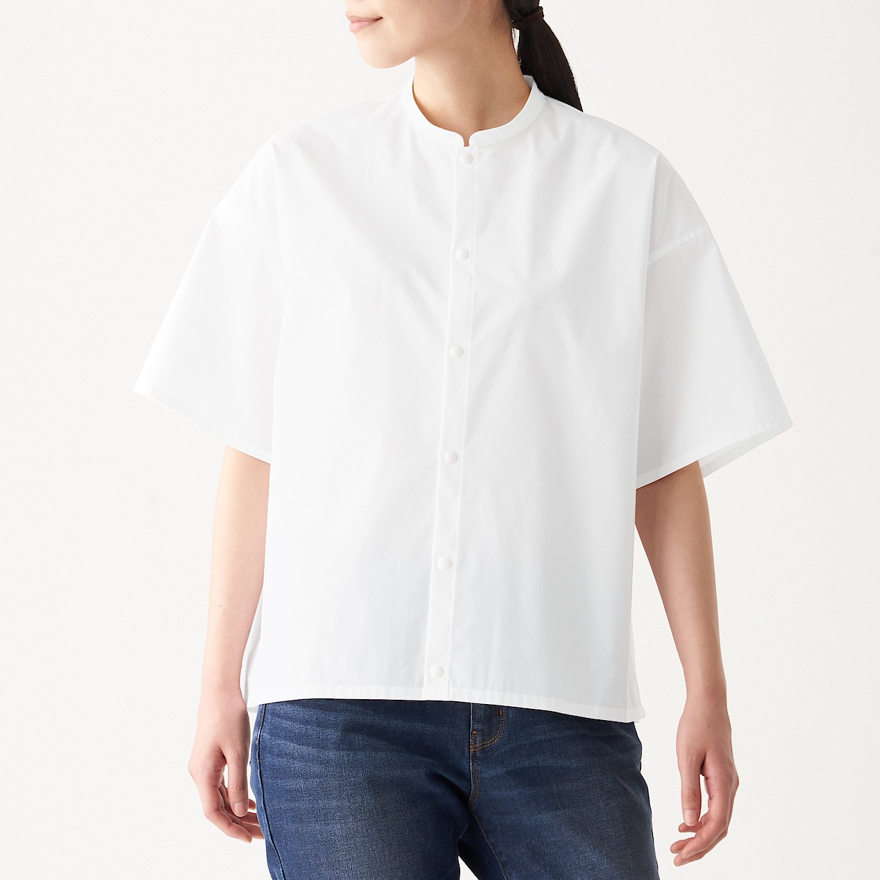 綿混ストレッチ半袖スタンドカラーシャツ 婦人ｍ ｌ 白 シャツ ブラウス 半袖 婦人 レディース 通販 無印良品