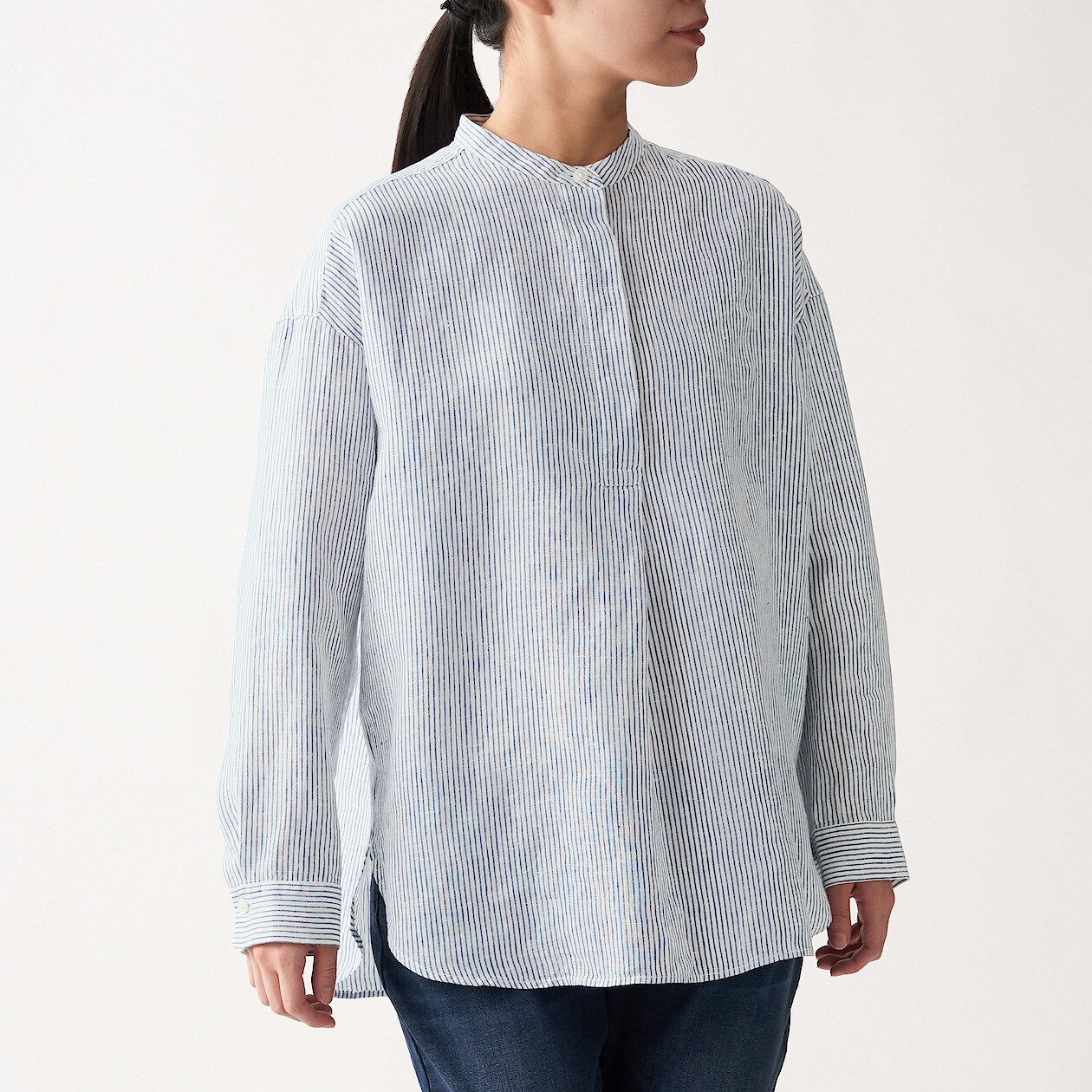 フレンチリネン洗いざらしチュニック 婦人ｍ ｌ ネイビー ストライプ ワンピース チュニック 婦人 レディース 通販 無印良品