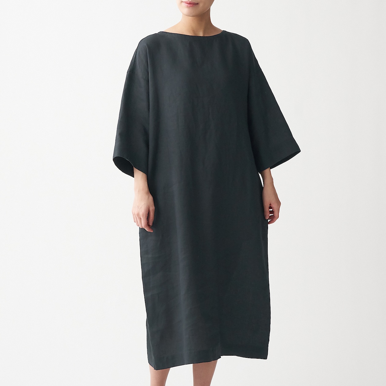 フレンチリネン洗いざらし七分袖ワンピース 婦人ｍ ダークグレー ワンピース チュニック 婦人 レディース 通販 無印良品