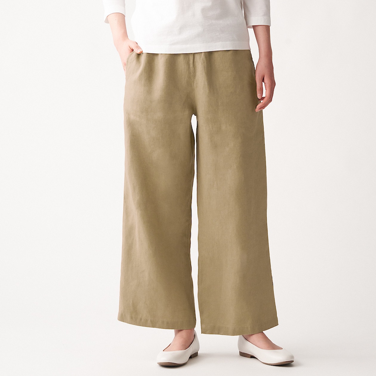 フレンチリネンストレートパンツ アンクル丈 婦人ｌ キャメル パンツ 婦人 レディース 通販 無印良品
