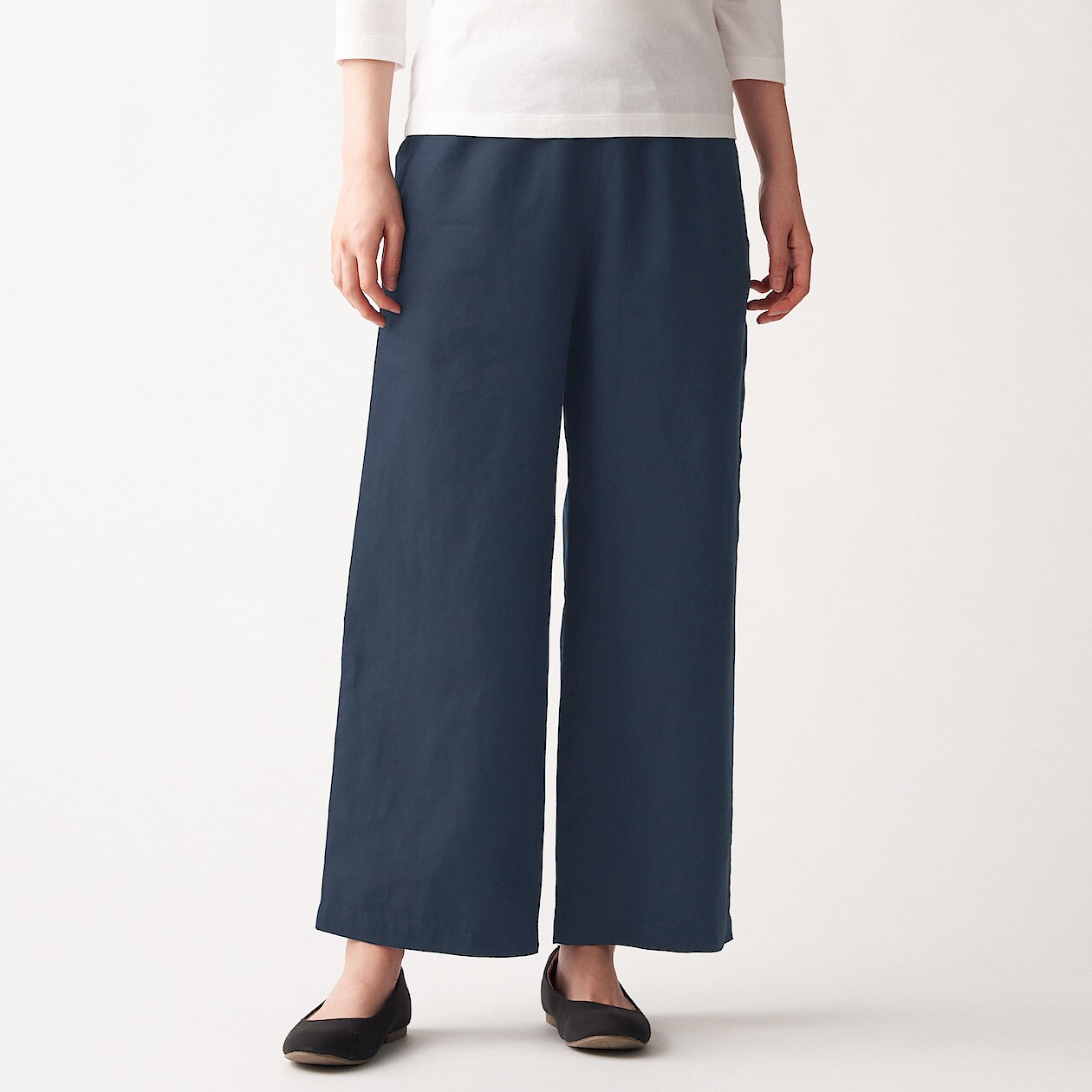 フレンチリネンストレートパンツ アンクル丈 婦人ｍ ダークネイビー パンツ 婦人 レディース 通販 無印良品