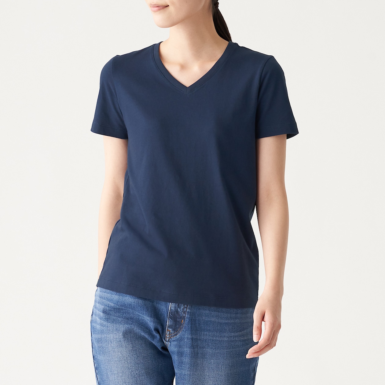 インド綿天竺編みvネック半袖tシャツ 婦人xs ダークネイビー Tシャツ カットソー 半袖 婦人 レディース 通販 無印良品