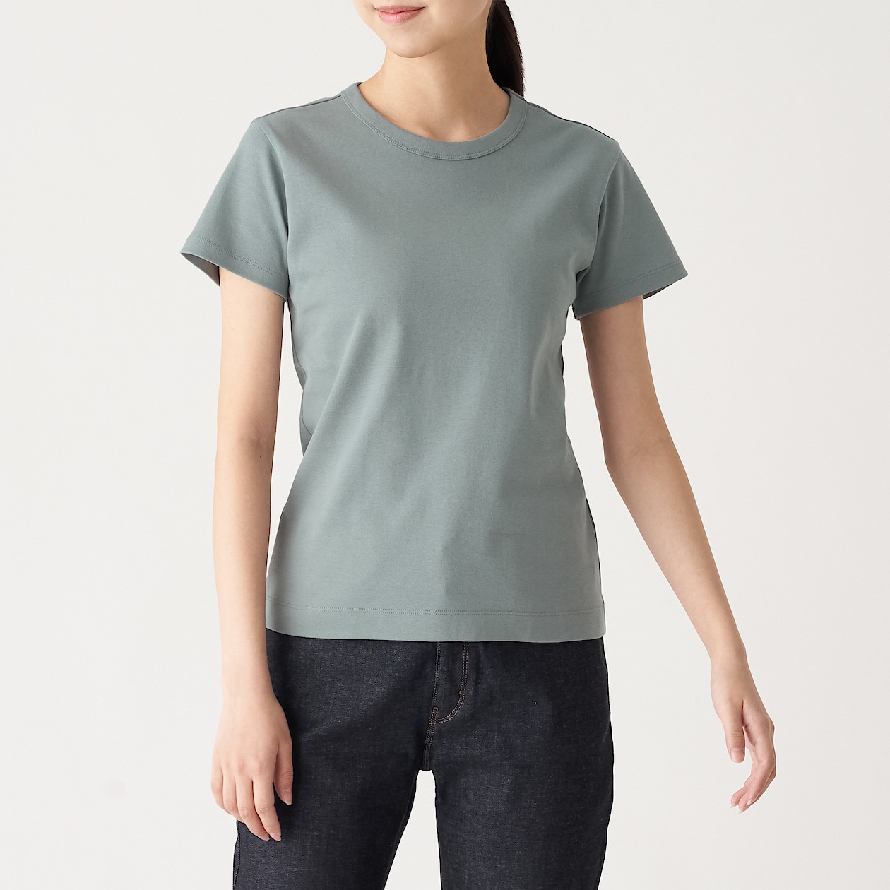 汗じみしにくいフライス編みクルーネック半袖ｔシャツ 婦人ｘｓ スモーキーグリーン Tシャツ カットソー 半袖 婦人 レディース 通販 無印 良品
