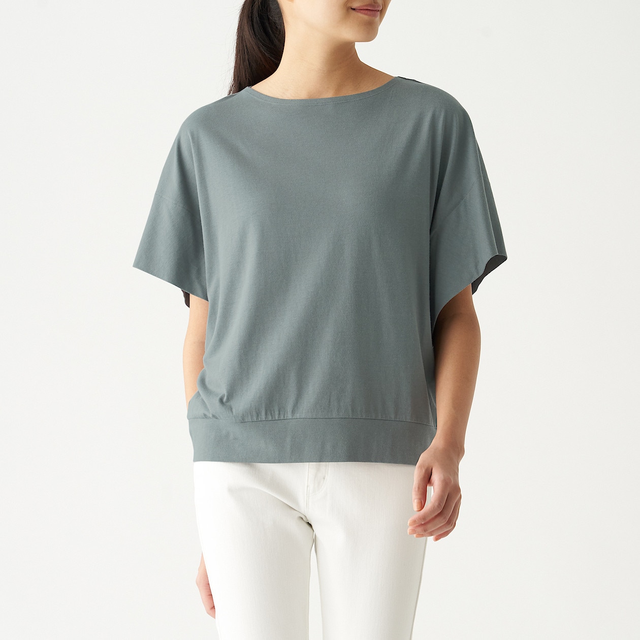 コットンレーヨンワイドドルマンｔシャツ 半袖 婦人ｘｓ ｓ スモーキーグリーン Tシャツ カットソー シャツ 半袖 婦人 レディース 通販 無印良品