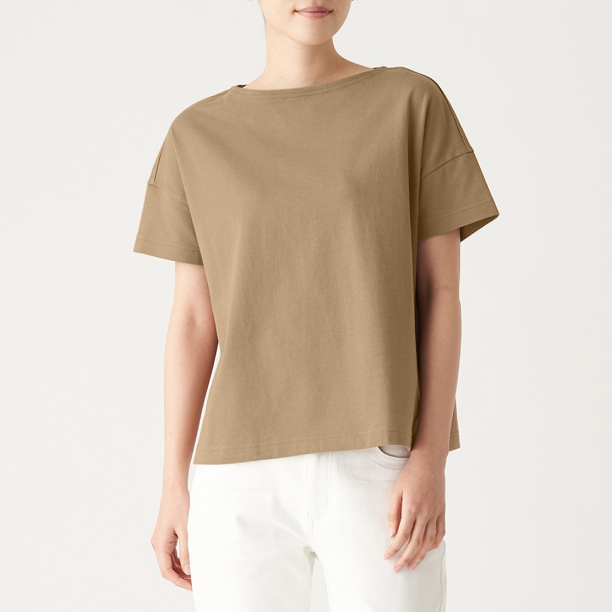 太番手天竺編みボートネックワイドtシャツ 半袖 無地 ボーダー 婦人m l スモーキーブラウン 通販 無印良品 太番手天竺編みボートネックワイドtシャツ 半袖 無地 ボーダー 婦人m l スモーキーブラウン 通販 無印良品