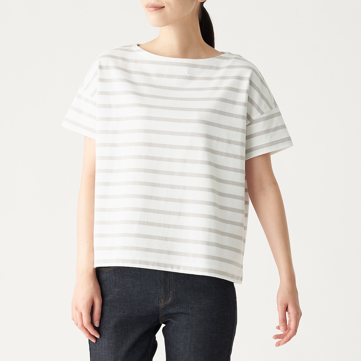 太番手天竺編みボートネックワイドtシャツ 半袖 無地 ボーダー 婦人m l 白 ライトグレー Tシャツ カットソー 半袖 婦人 レディース 通販 無印良品 太番手天竺編みボートネックワイドtシャツ 半袖 無地 ボーダー 婦人m l 白 ライトグレー Tシャツ カットソー 半袖 婦人 レディース 通販 無印良品
