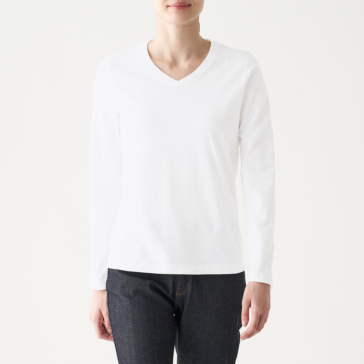 インド綿天竺編みｖネック長袖ｔシャツ 白 婦人ｘｓ 白 ｔシャツ カットソー 長袖 七分袖 婦人 レディース 通販 無印良品