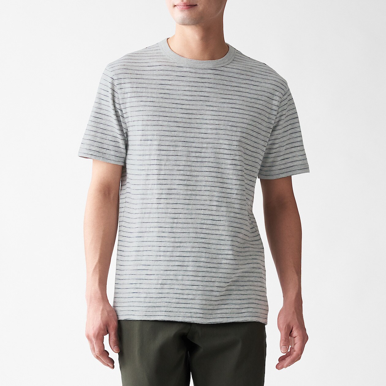 ムラ糸天竺編みボーダー半袖ｔシャツ 紳士ｘｓ グレー オフ白 ｔシャツ カットソー 半袖 紳士 メンズ 通販 無印良品