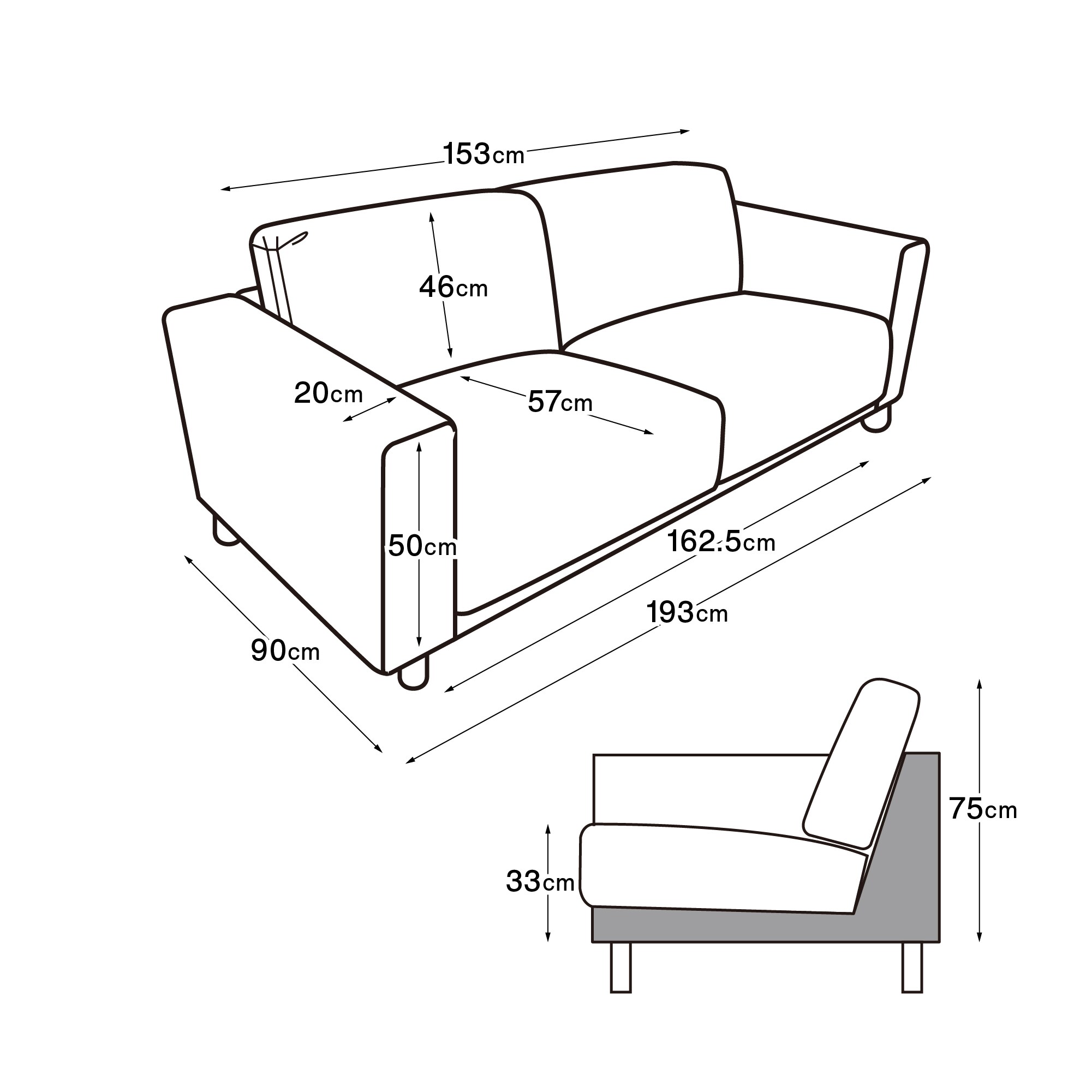 ソファ本体・２．５シーター・革張り・フェザー・ポケットコイル／アイボリー