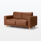 ソファ本体・２シーター・革張り・フェザー・ポケットコイル／ブラウン