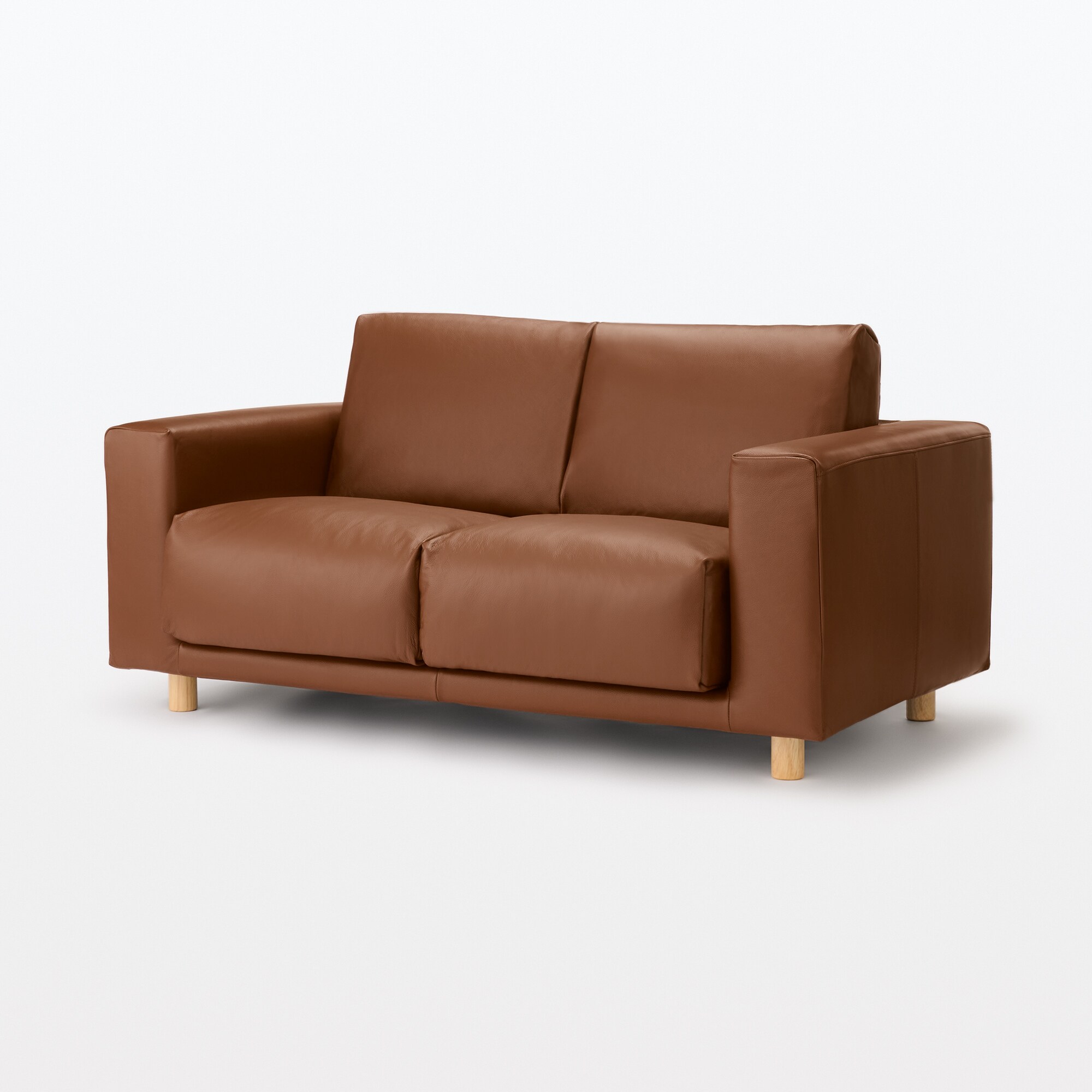 ソファ本体・２シーター・革張り・フェザー・ポケットコイル／ブラウン