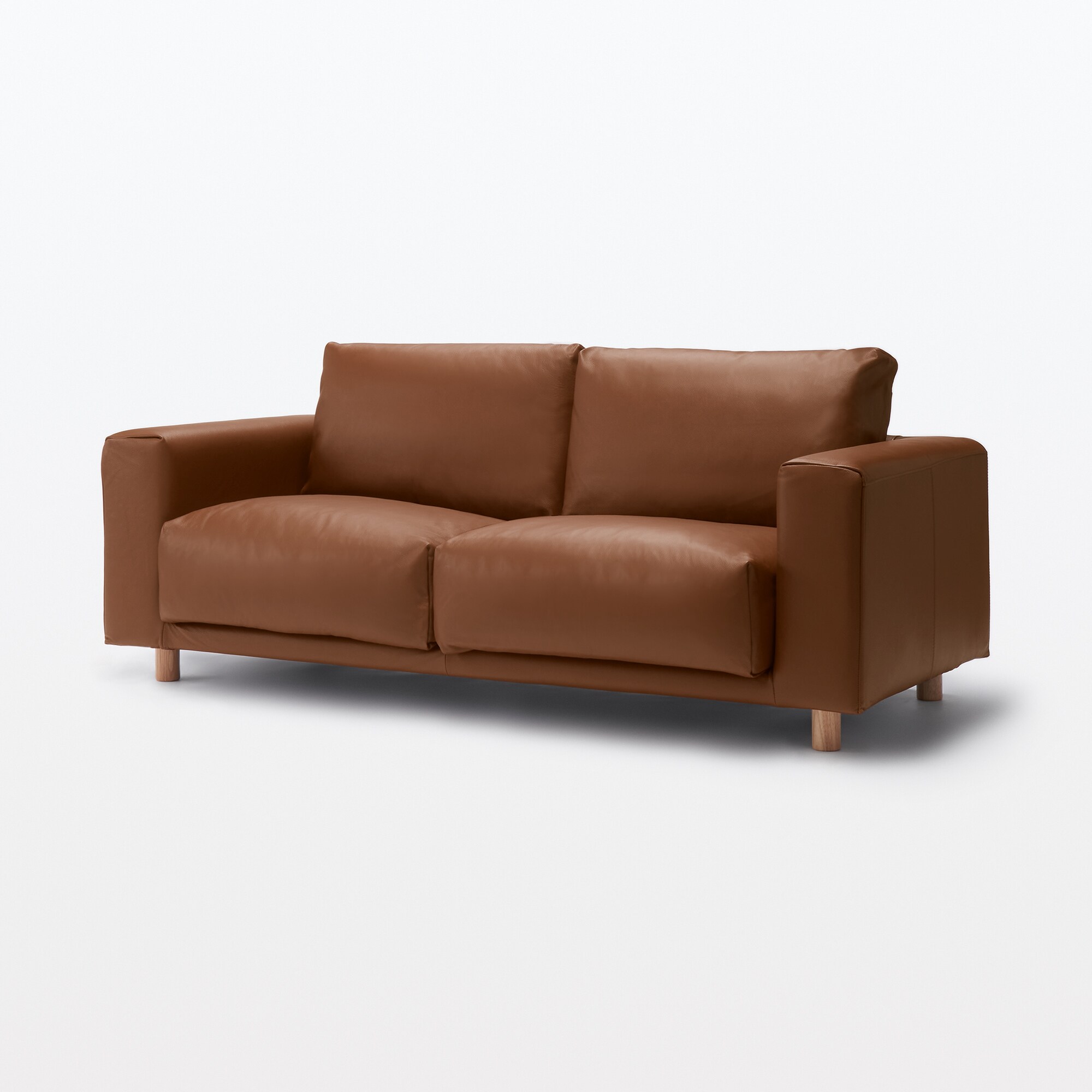 ソファ本体・２．５シーター・革張り・フェザー・ポケットコイル／ブラウン