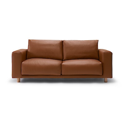 ソファ本体・２．５シーター・革張り・フェザー・ポケットコイル／ブラウン