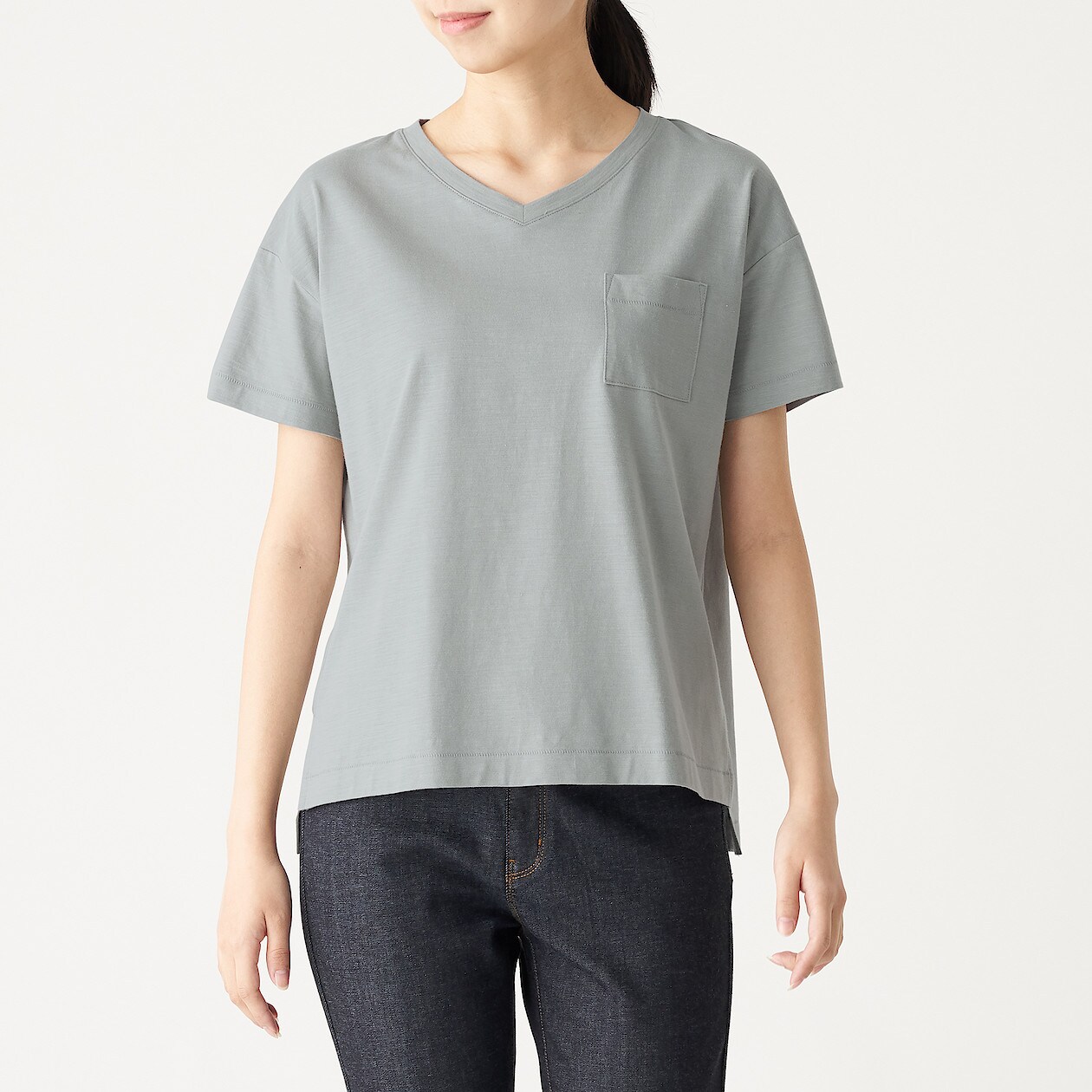 ムラ糸天竺編みｖネック半袖ｔシャツ 婦人ｘｓ スモーキーグリーン Tシャツ カットソー 半袖 婦人 レディース 通販 無印良品