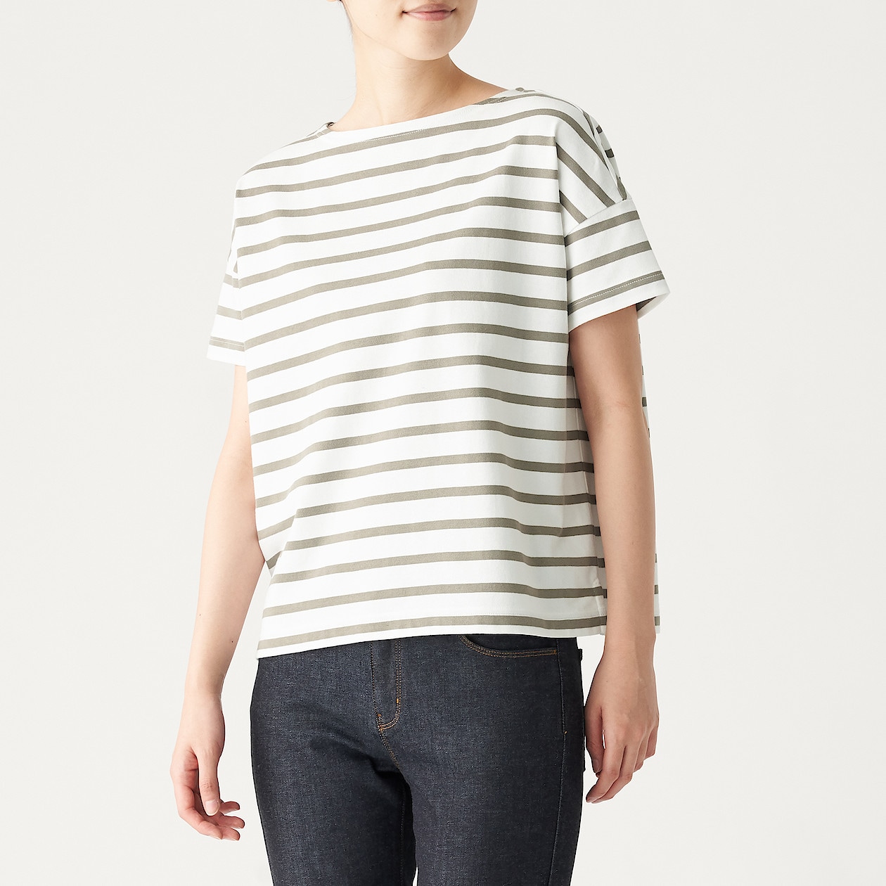 太番手天竺編みボートネックワイドｔシャツ 半袖 無地 ボーダー 婦人ｍ ｌ 白 ライトベージュ Tシャツ カットソー シャツ 半袖 婦人 レディース 通販 無印良品