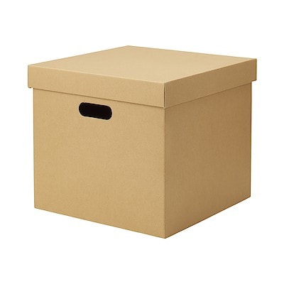 ダンボール収納ボックス角型　フタ式　ベージュ　深／約幅３７×奥行３７×高さ３２ｃｍ