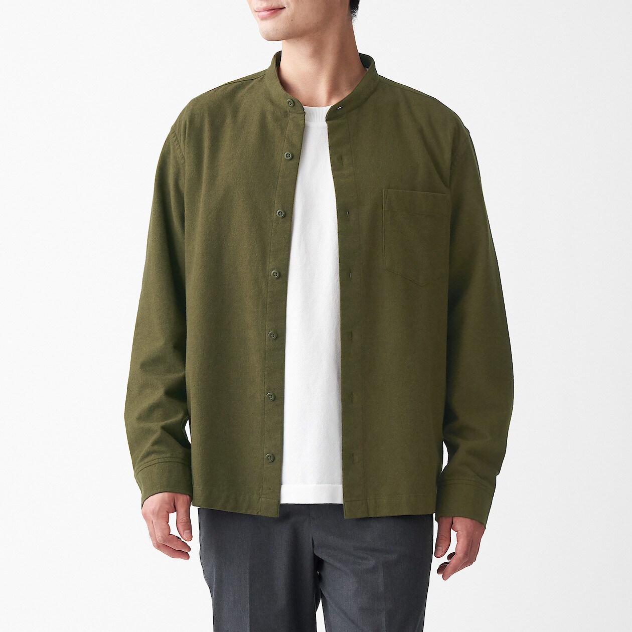 フランネルスタンドカラーシャツ 紳士ｍ カーキグリーン アウトレット トップス 紳士 メンズ 通販 無印良品