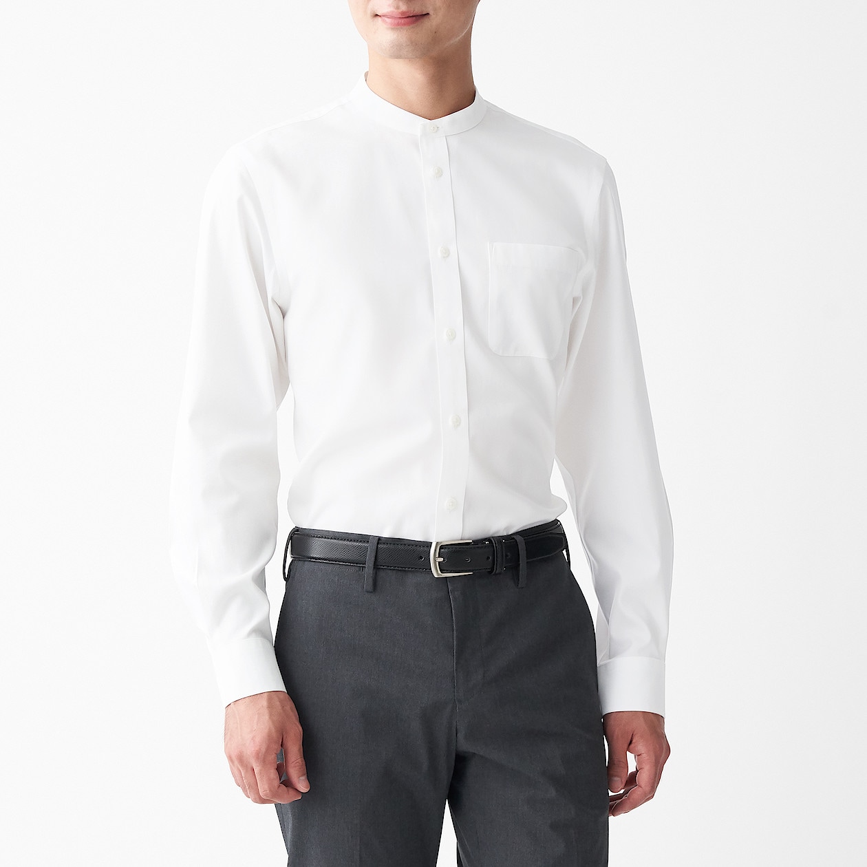アイロンがけのいらないスタンドカラーシャツ 紳士ｌ 白 シャツ ワイシャツ 長袖 紳士 メンズ 通販 無印良品