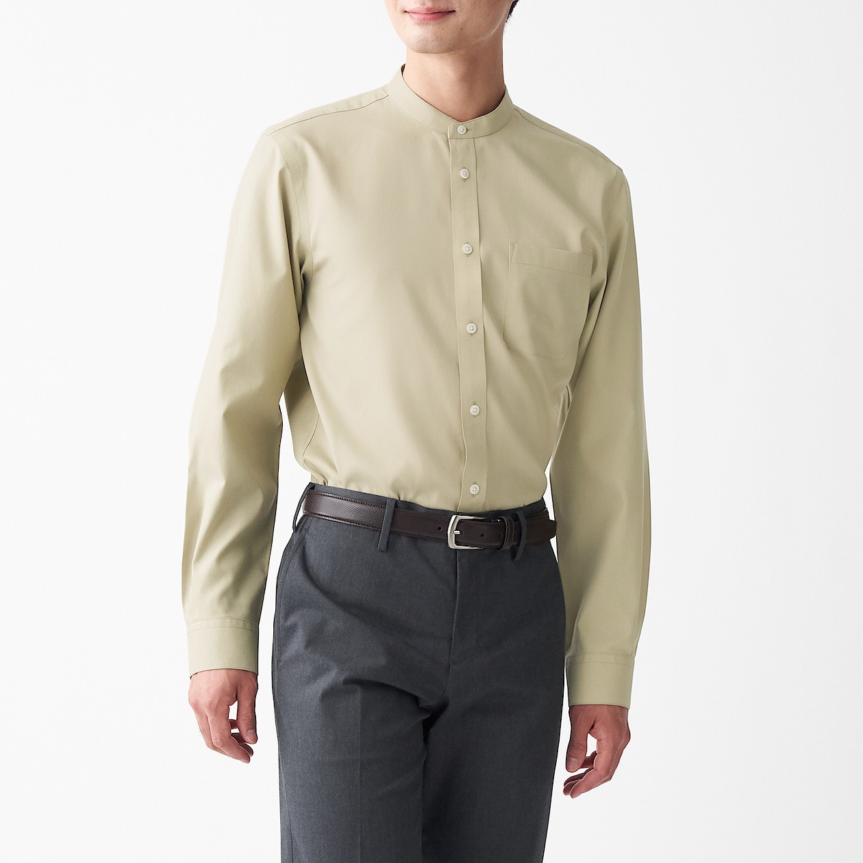 アイロンがけのいらないスタンドカラーシャツ 紳士ｓ ライトグリーン シャツ ワイシャツ 長袖 紳士 メンズ 通販 無印良品