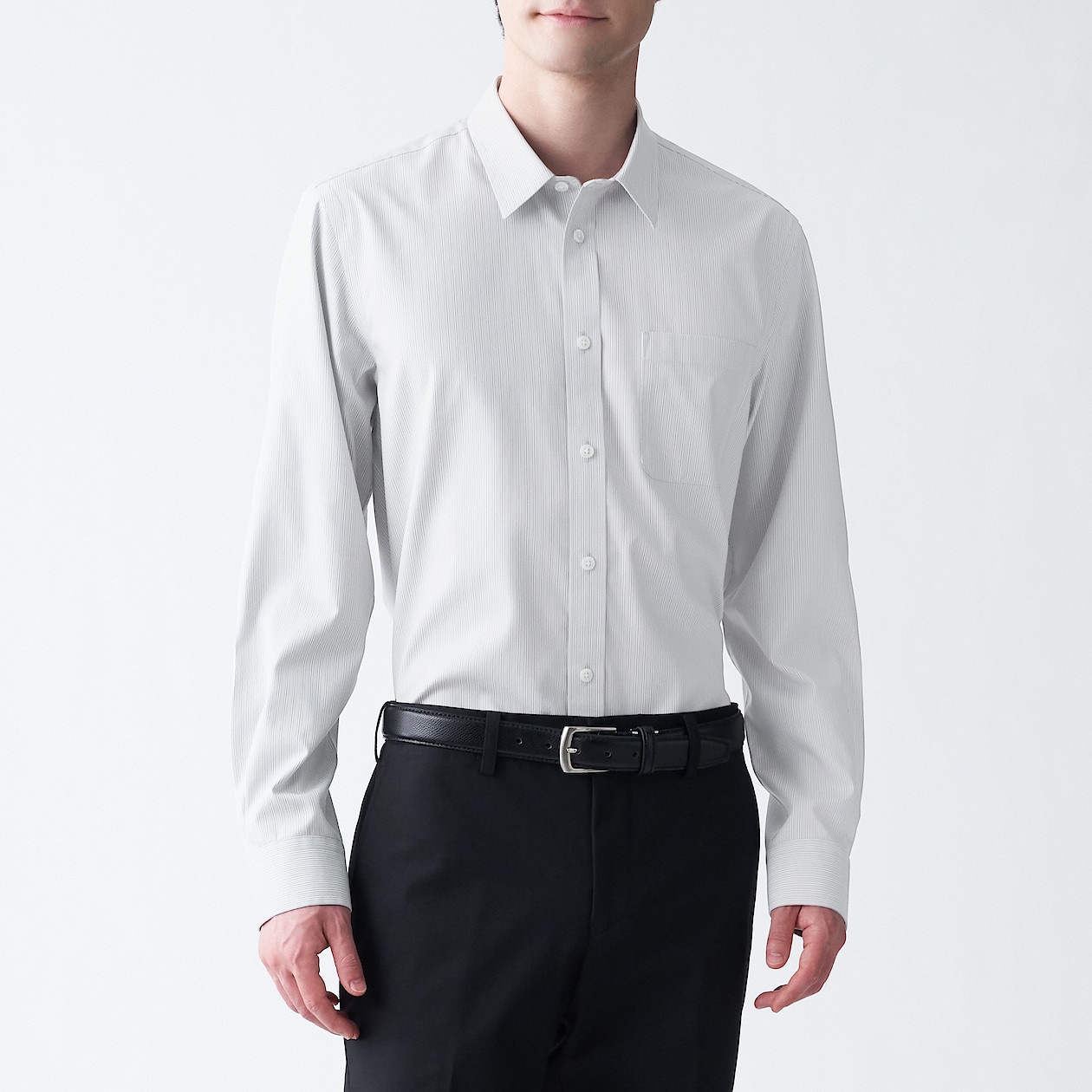 アイロンがけのいらないシャツ 紳士ｓ グレー ストライプ シャツ ワイシャツ 長袖 紳士 メンズ 通販 無印良品