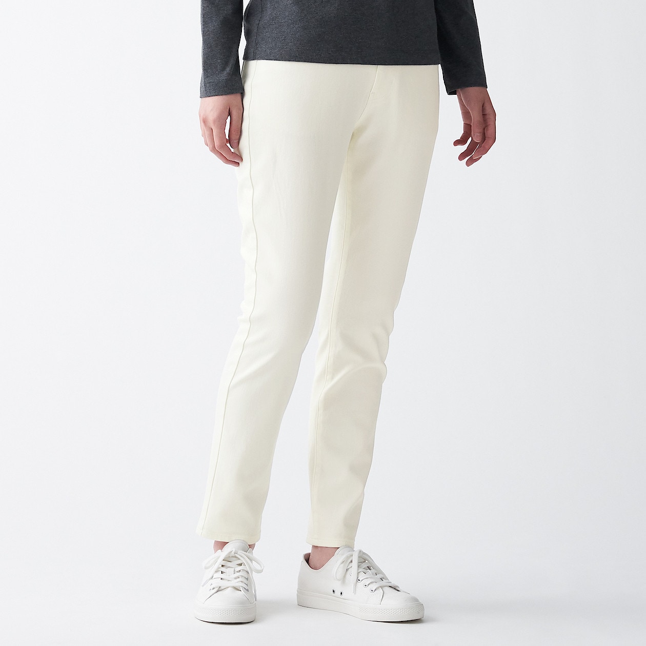 縦横ストレッチデニムスリムストレートパンツ 婦人２２ ５６ｃｍ 白 通販 無印良品