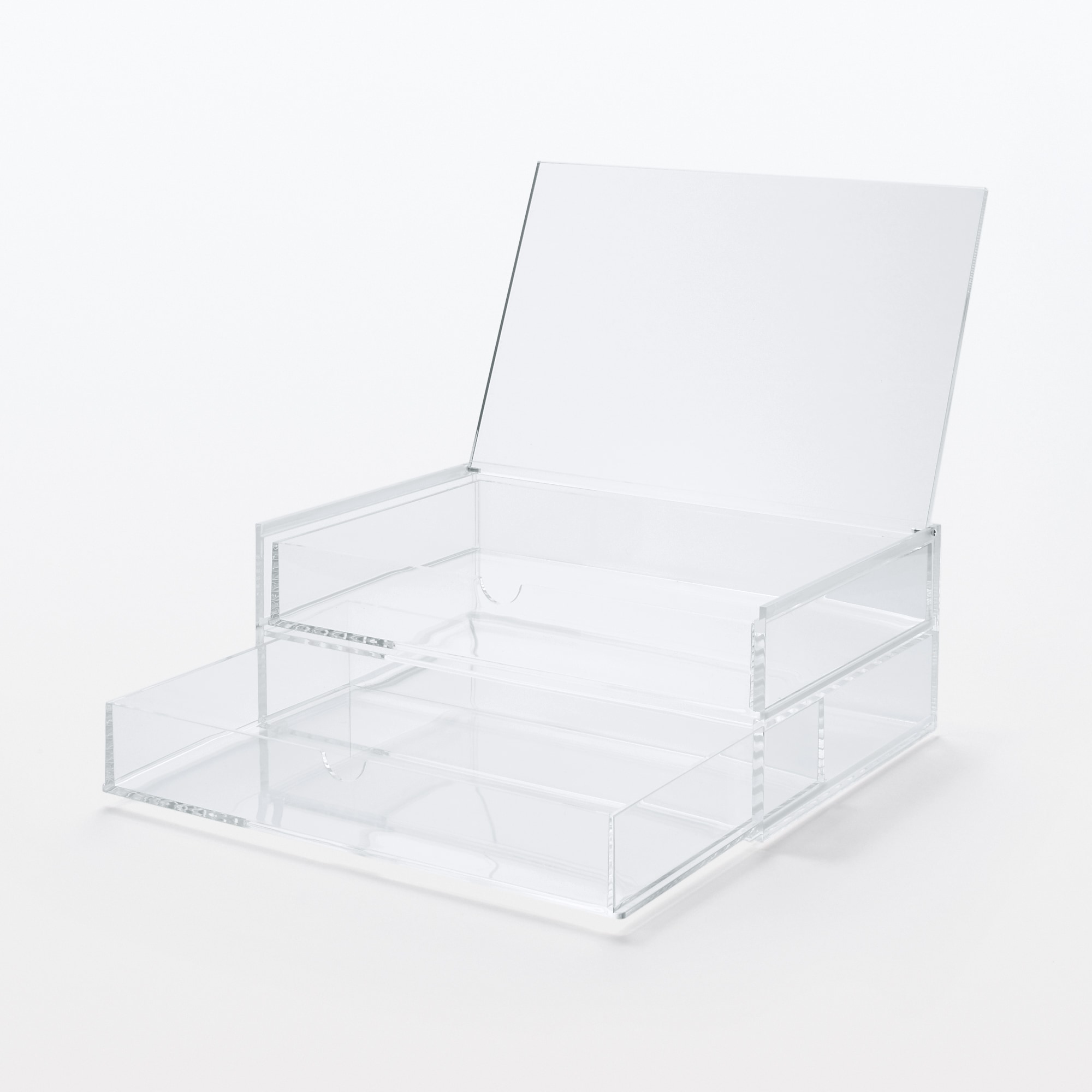 重なるアクリルケース２段フタ付引出・大