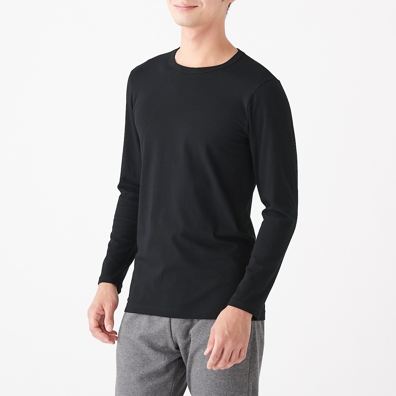綿であったか 長袖ｔシャツ 紳士ｘｌ 黒 アウトレット 紳士 インナー ホームウェア 通販 無印良品