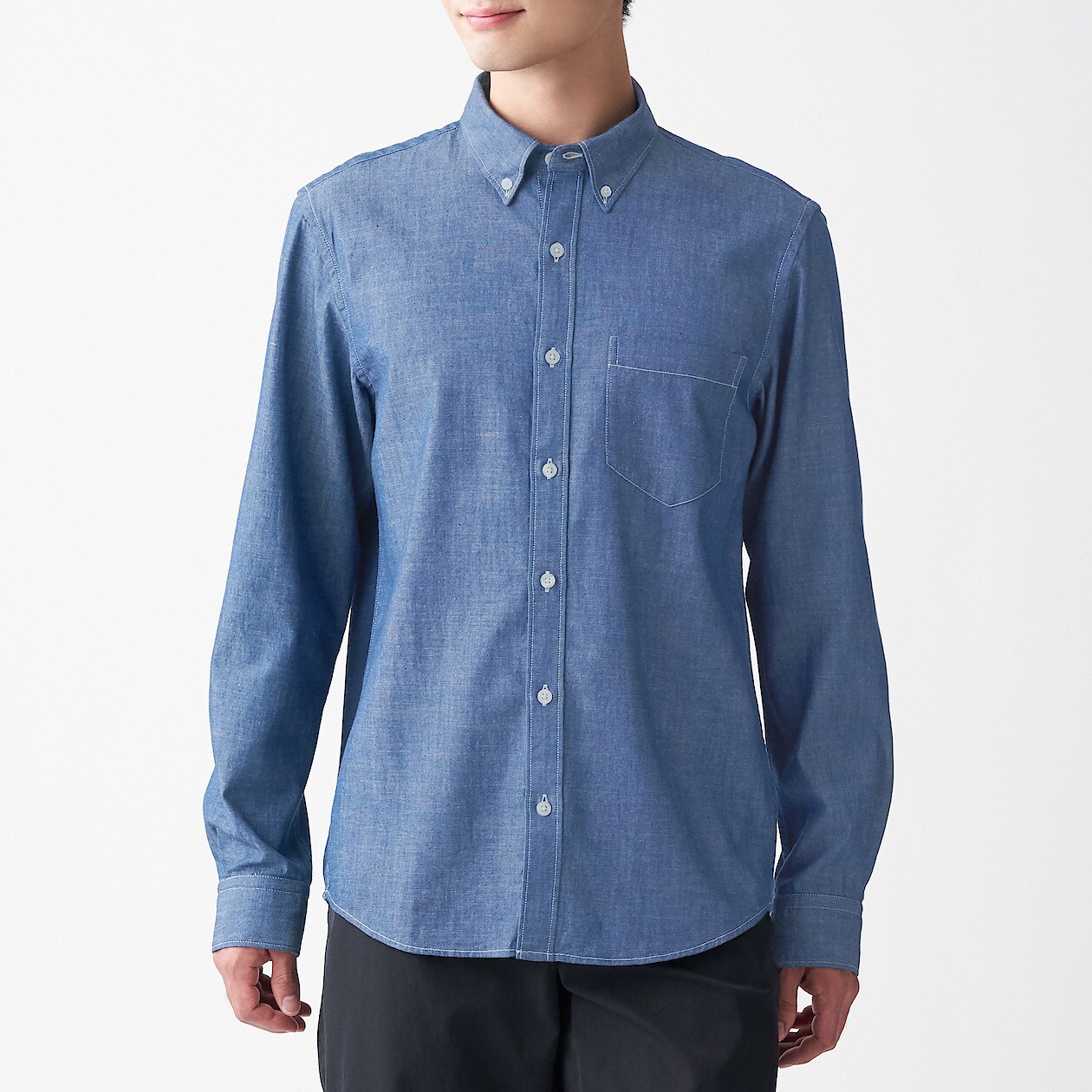 インド綿シャンブレーボタンダウンシャツ 紳士ｓ ブルー シャツ ワイシャツ 長袖 紳士 メンズ 通販 無印良品