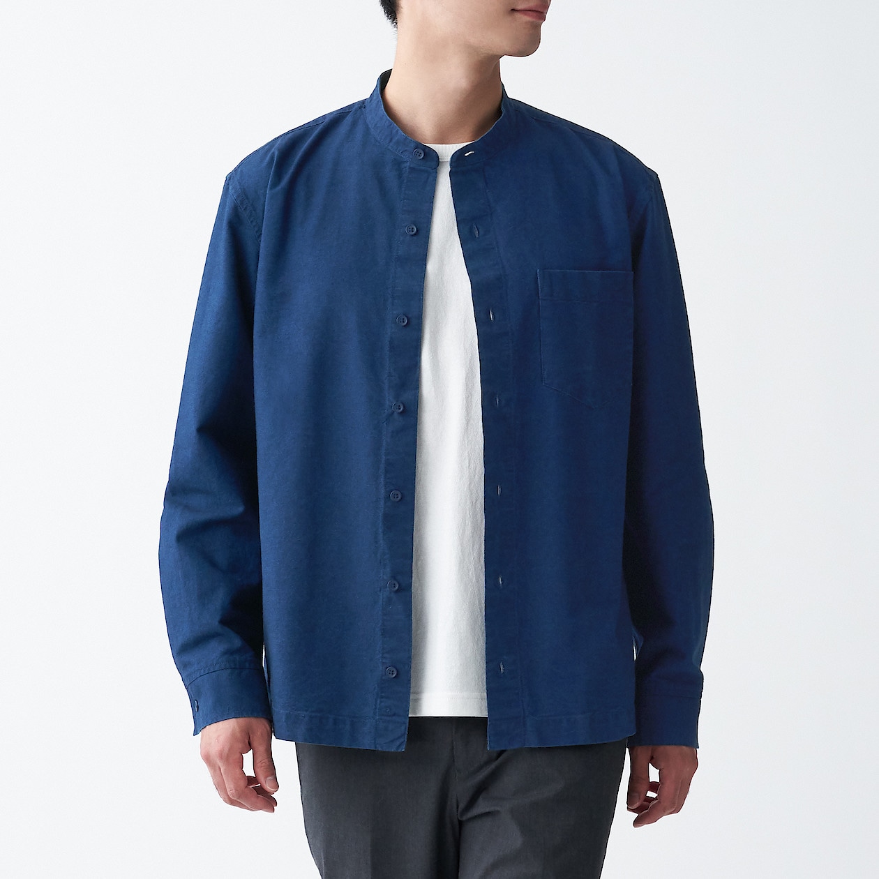 インド綿オックススタンドカラーシャツ 紳士ｌ インディゴブルー シャツ ワイシャツ 長袖 紳士 メンズ 通販 無印良品