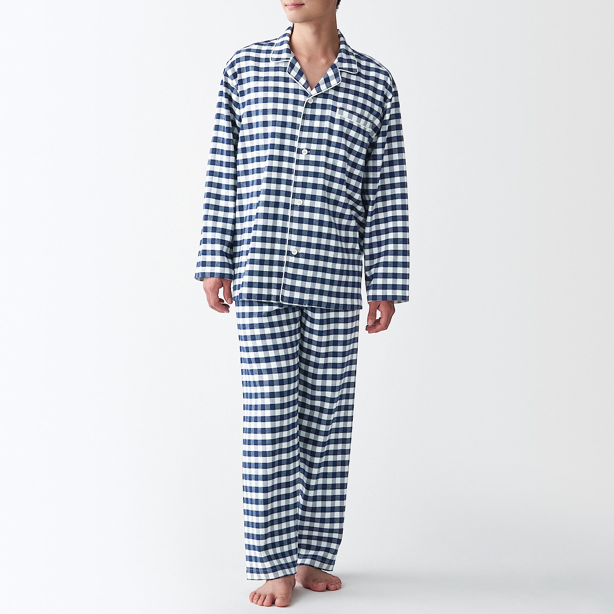 脇に縫い目のない フランネルパジャマ 紳士ｌ ｘｌ ネイビー チェック パジャマ 紳士 メンズ 通販 無印良品