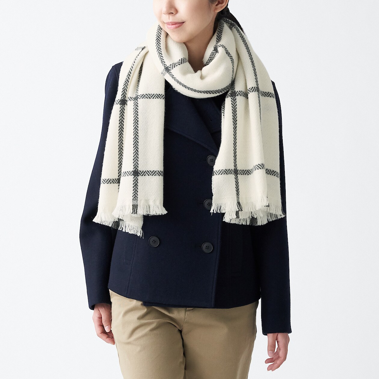 ウール柄織り大判ストール ６０ １８０ｃｍ オフ白 柄 ストール マフラー 通販 無印良品