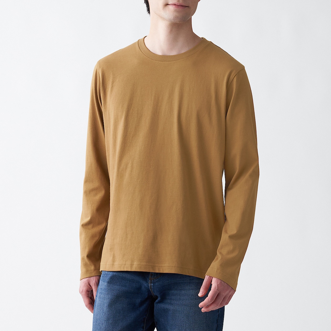 インド綿天竺編みクルーネック長袖ｔシャツ 欧米サイズ 紳士ｘｓ オレンジ ゆったりサイズ 海外規格 紳士 メンズ 通販 無印良品