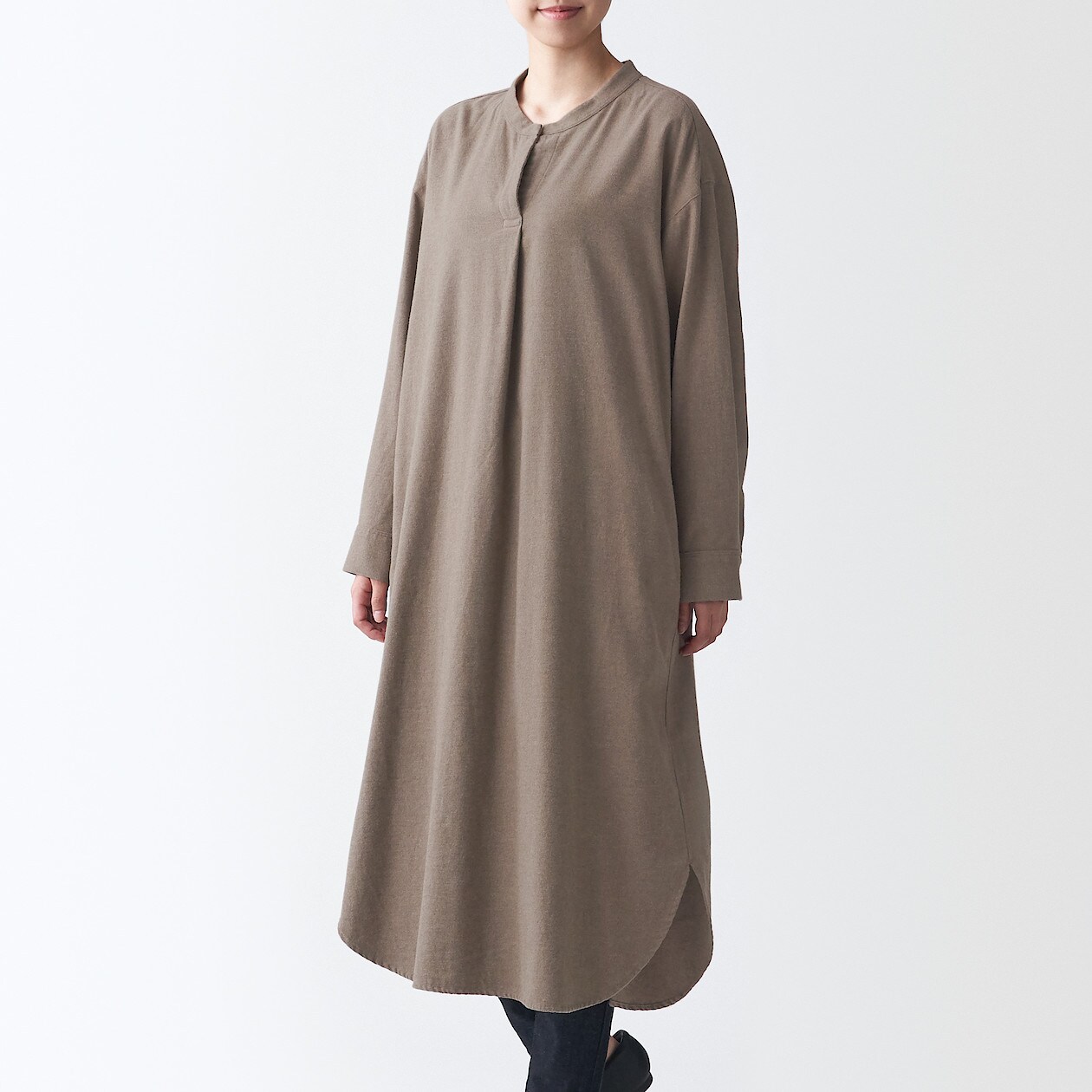 フランネルワンピース 欧米サイズ 婦人ｘｓ ｓ モカブラウン ゆったりサイズ 海外規格 婦人ウェア 通販 無印良品