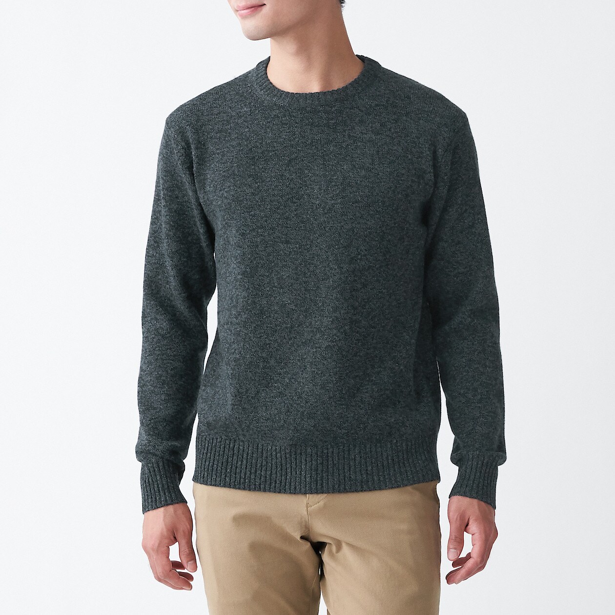メリノウールミドルゲージクルーネックセーター 紳士ｌ ダークグレー セーター ニット 紳士 メンズ 通販 無印良品