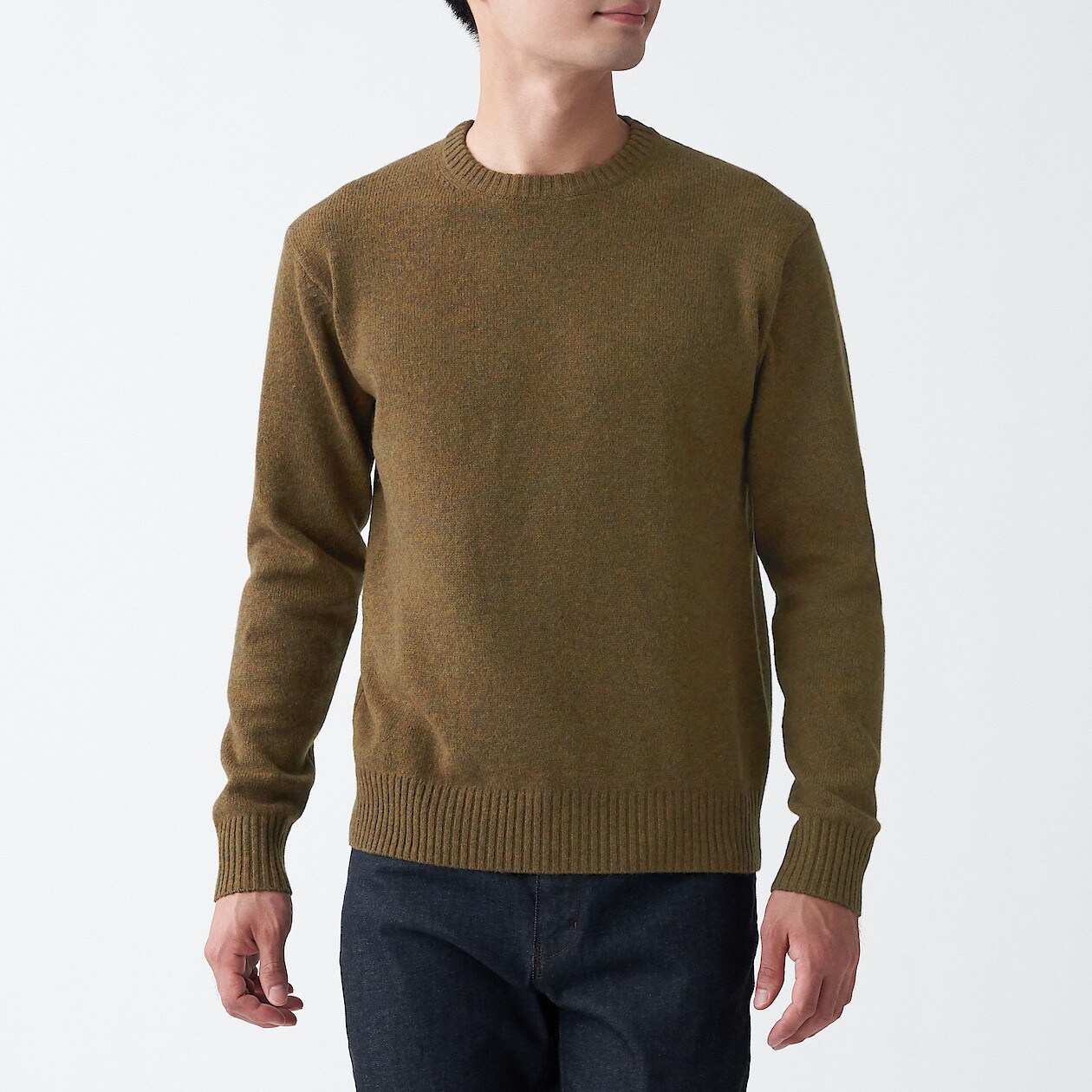 メリノウールミドルゲージクルーネックセーター 紳士ｘｓ ダークベージュ 通販 無印良品